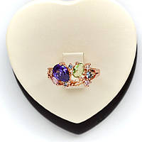 Кольцо с разноцветными кристаллами позолота 18к. размер 20.