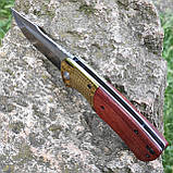 Нож складний інерційний фліппер Buck, 22см, дерево,, фото 4