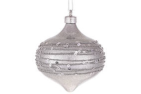 Ялинкова прикраса у формі цибулини, 8см, колір -срібло RM4-854 ЗАЛИШОК
