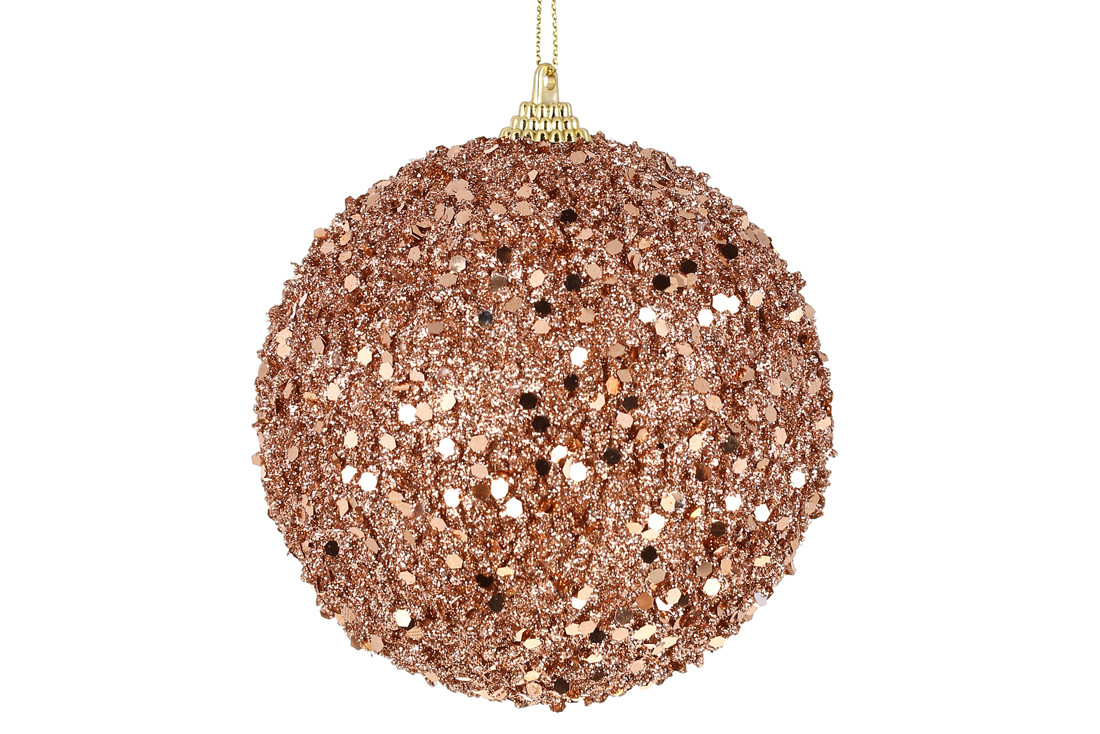 Ялинкова куля з гліттером, 10см, колір -мідь ТОВАР ВІД ВИРОБНИКА