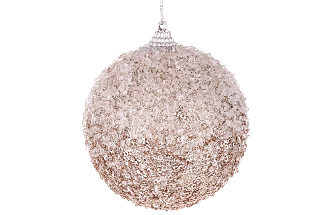 Ялинкова куля з бісером, 10см, колір-шампань ТОВАР ВІД ВИРОБНИКА