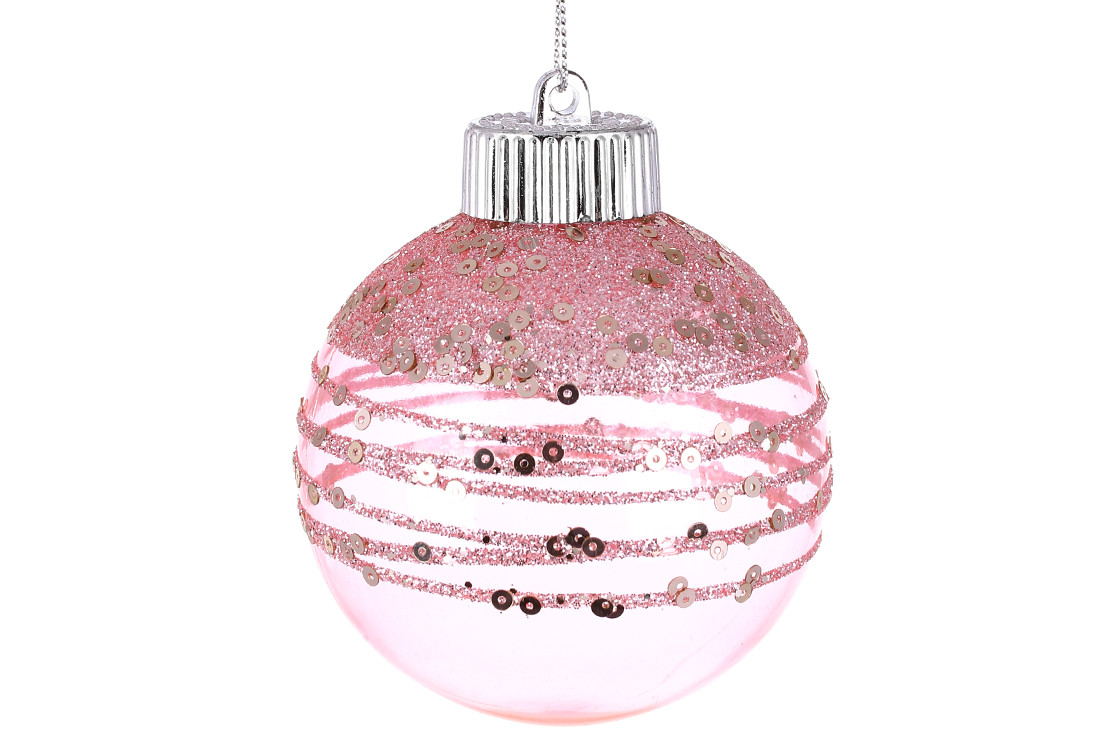 Ялинкова куля з паєтками, 8см, колір -рожевий ТОВАР ВІД ВИРОБНИКА