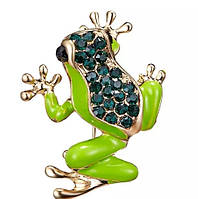 Брошь брошка шикарная обьемная жаба лягушка зеленая камни эмаль