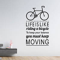 Інтер'єрна наклейка напис з велосипедом Life is like (англійські літери слова) матова 550х970 мм