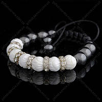 Жіночий браслет з рельєфного корала та гематиту, срібна фурнітура, 10 мм