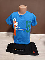 Летний подростковый костюм для мальчика подростка С8 на 4-10 лет голубой синий футболка и шорты