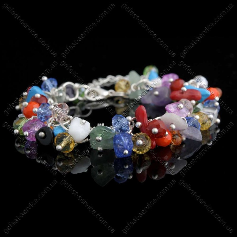 Браслет із натуральних каменів Самоцвіти на регульованому ланцюжку під срібло, фото 1