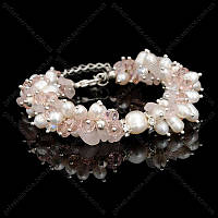 Браслет из натурального жемчуга, розового кварца и горного хрусталя