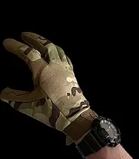 Сенсорні чоловічі стрілецькі рукавички камуфляж Мультикам, система фіксації на зап'ясті, фото 2