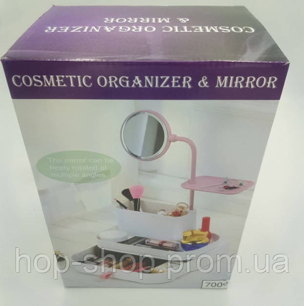 Настільний бокс для зберігання косметики з висувними ящиками і дзеркалом органайзер IQ-25, фото 1