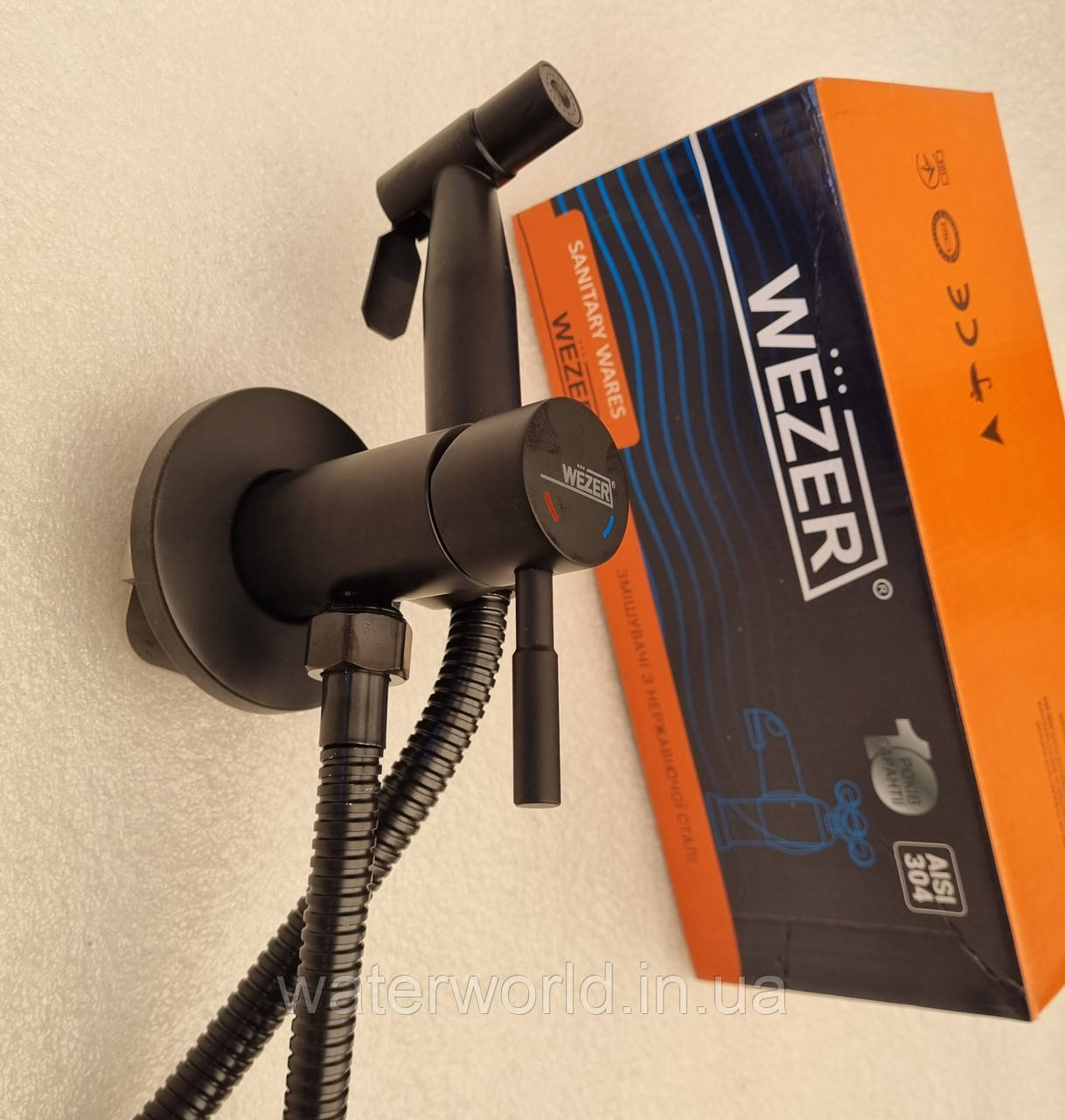Гігієнічний душ прихованого монтажу WEZER EKO9B-01-Black із нержавіючої сталі з комплектом чорного кольору