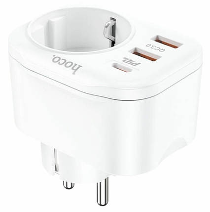 Адаптер мережевий HOCO NS3 2 USB Type-C QC3,0 PD20W, 1 розетка, білий, фото 1