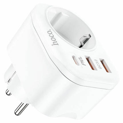 Адаптер мережевий HOCO NS3 2 USB Type-C QC3,0 PD20W, 1 розетка, білий, фото 3