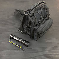 Набір: армійська чорна сумка + тактичний ліхтар професійний KU-881 POLICE BL-X71-P50