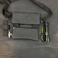 Набір 2В1. Шкіряна сумка з кобурою + ліхтарик професійний OM-971 POLICE BL-X71-P50