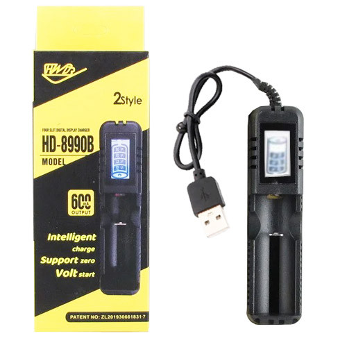 Зарядний пристрій для акумуляторів 1x18650 та ін./від USB/HD-8990B (З ЕКРАНОМ)