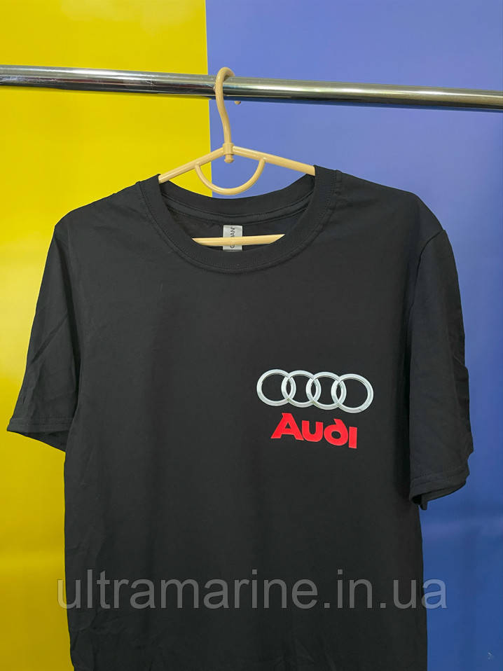 Футболка Люкс з принтом логотипа Audi (Ауді) для автомобіліста, 100% бавовна, на подарунок, фото 1