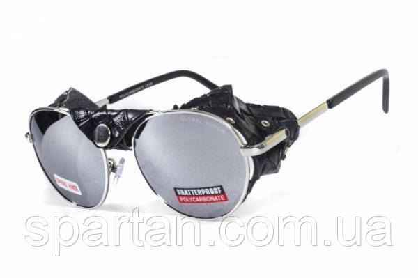 Окуляри захисні Global Vision Aviator-5 (silver mirror) дзеркальні чорні, зі з'ємним ущільнювачем із синтетичної "шкіри"