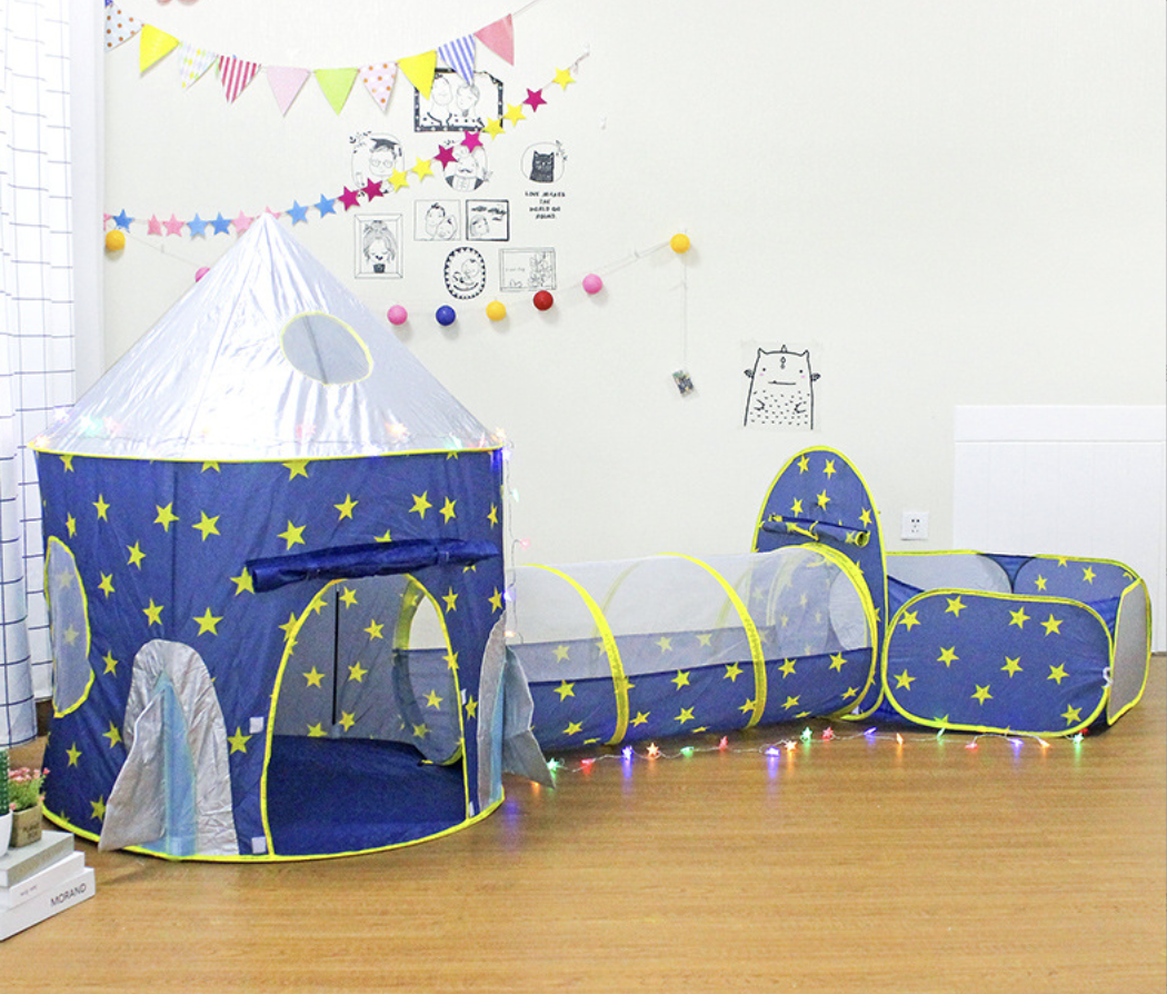Ігровий намет з тунелем для дітей / Дитячий будиночок з тунелем / Ігрова палатка для дому і вулиці Синій, фото 1