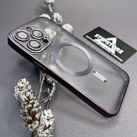 Чехол бампер для Iphone 13 Pro Max Magsafe Матовый прозрачный линзы на камеру хромирован ободок противоударный