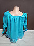 Майка топ жіночий вільного крою з мереживом Туреччина 44-50 розміри  синя м'ята червона, фото 5