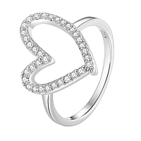 Серебряное кольцо с кубическим цирконием в форме сердца