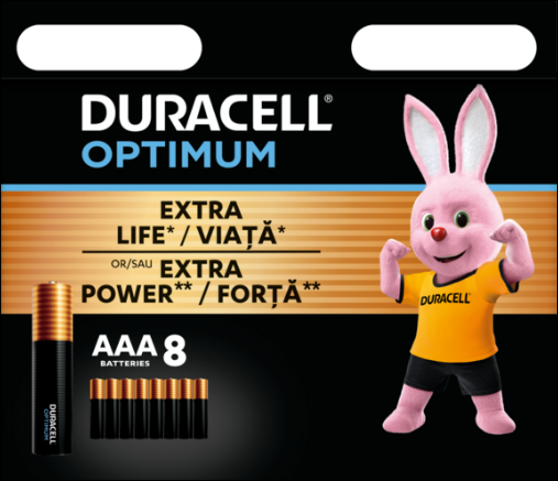 Батарейки DURACELL OPTIMUM лужні LR03 AAA 1.5V BL1 8шт