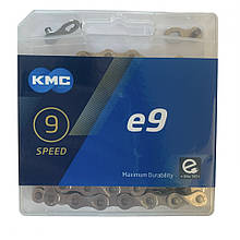 Ланцюг KMC e9 9 швидкостей 1/2x11/128 122 ланок з замком для електровелосипедів сріблястий