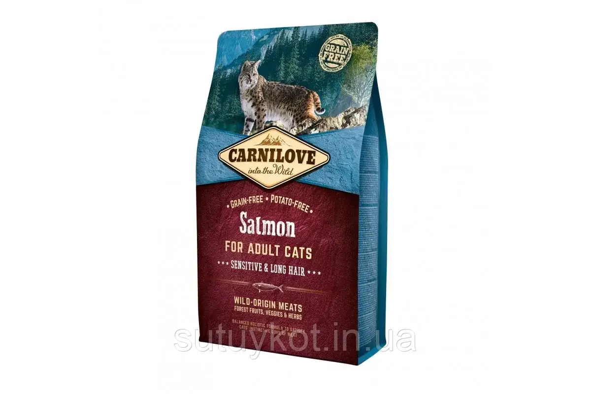 Carnilove (Карнілав) Cat Sensitive & Long Hair беззерновий корм для довгошерсних котів з лососем, 2 кг