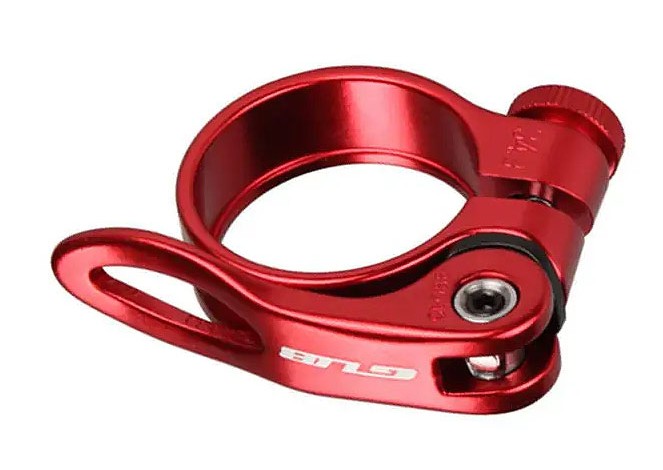 Хомут GUB 34,9 мм під сідло анодований з ексцентриком червоний, фото 1