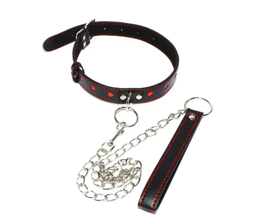 Нашийник із повідцем DS Fetish Collar with heart leash black, фото 1