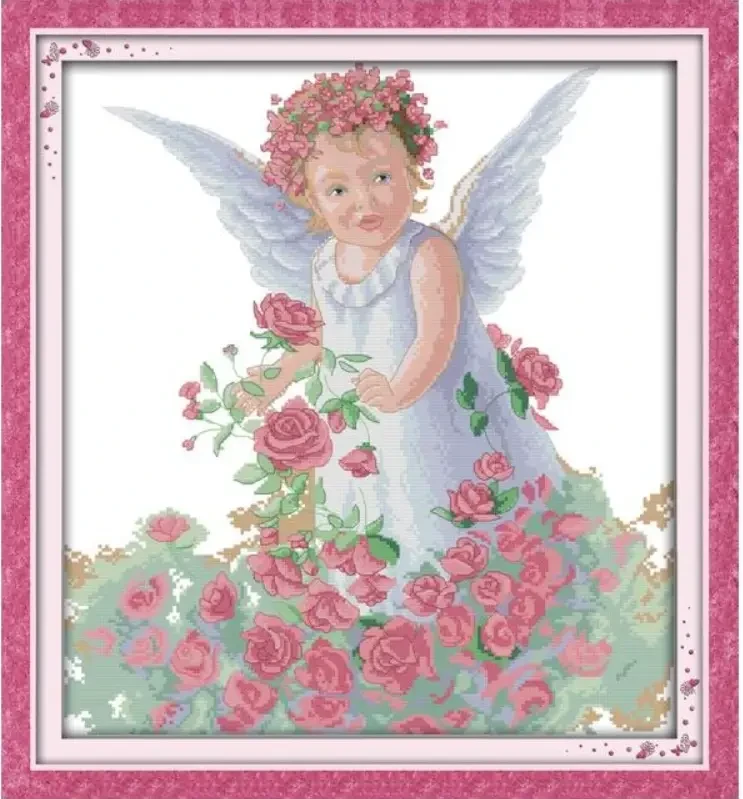 Набір для вишивання за нанесеною на канву схемою "Rose Angel". AIDA 14CT printed 41*44 см