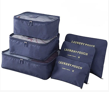 Набір органайзерів для подорожі 6в1/ Органайзери для валізи / Дорожній комплект органайзерів Синій