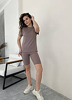Женский костюм велосипедки и футболка в рубчик бежевый Мерлини, размер 40/44 (XS-M)