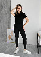 Женский костюм футболка и лосины в рубчик черный Мерлини, размер 46/50 (L-2XL)