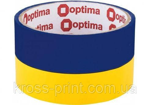Стрічка клейка пакувальна 48мм х 300м Optima, жовто-блакитна