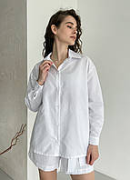 Женская хлопковая рубашка с длинным рукавом белый, размер 42/44 (S-M)