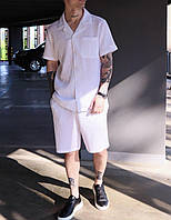 Мужской стильный летний комплект шорты и рубашка белого цвета базовый