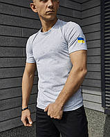 Мужская футболка Флаг Украины трикотажная серая | Тенниска повседневная летняя прямая