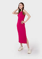 Длинное женское летнее платье майка в рубчик розовый, размер 52/56 (3XL-5XL)
