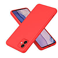 Силиконовый чехол с микрофиброй для Samsung Galaxy A04 красный тонкий матовый защита камеры