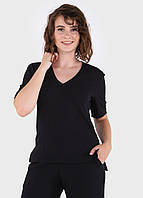 Женская футболка в рубчик летняя черный, размер 46/48 (L-XL)