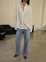 Женская софтовая однотонная рубашка свободного кроя на пуговицах с длинным рукавом (черный, бежевый, белый)