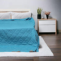 Стеганое голубое покрывало на кровать, летнее одеяло My Home 220*240 см, 100% Хлопок