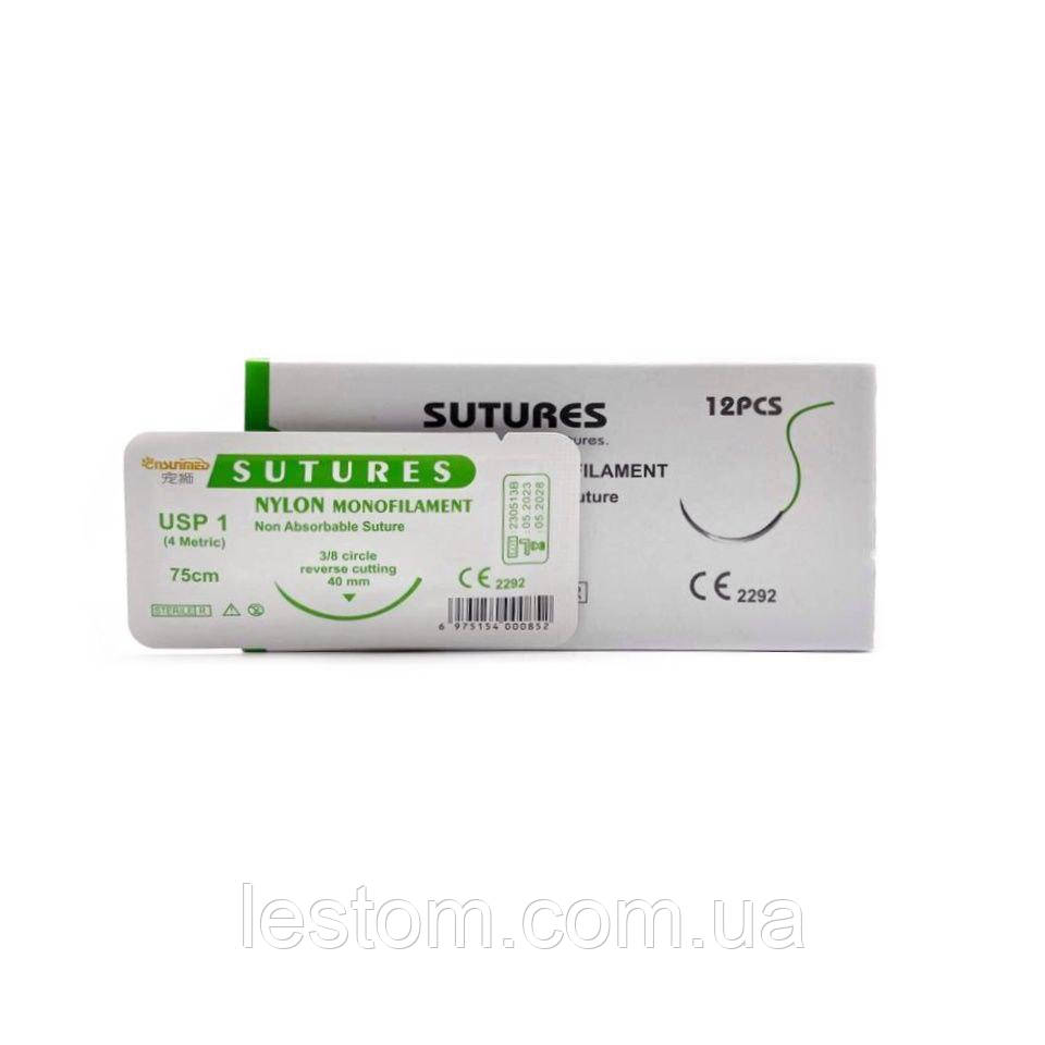 Нейлон Sunmed USP 1 (EP 4) зі звор. ріж. голкою 40мм 3/8 кола 75см