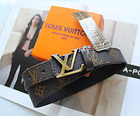 Жіночий шкіряний ремінь Louis Vuitton коричневий / Женский кожаный ремень Louis Vuitton коричневый