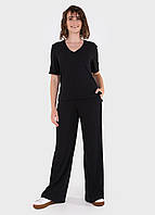 Летний женский костюм с широкими штанами в рубчик черный Merlini Мерлини, размер 46/48 (L-XL)