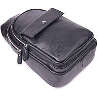 Стильная мужская сумка слинг из натуральной зернистой кожи 21402 Vintage Черный Отличное качество