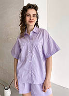 Женская фиолетовая хлопковая рубашка с коротким рукавом Merlini Мерлини, размер 42/44 (S-M)