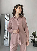 Женская льняная рубашка с длинным рукавом розовый Merlini Мерлини, размер 42/44 (S-M)